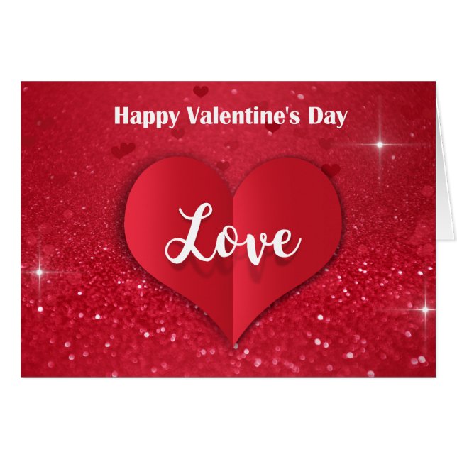 Valentineser Red Papprare Heart Glitter - hälsning Hälsningskort (Framsidan Horizontal)