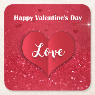Valentineser Red Papprare Heart Glitter - Papper U Underlägg Papper Kvadrat