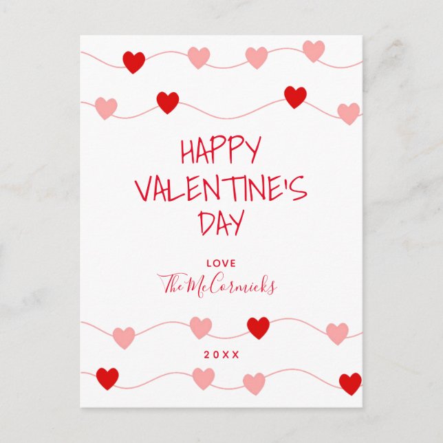 Valentineser Red Rosa Hearand Lettered Script Helg Vykort (Framsida)