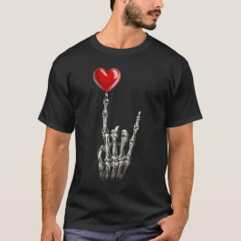 Valentineser Rockstjärna Skeleton Hand Sign Heart T Shirt
