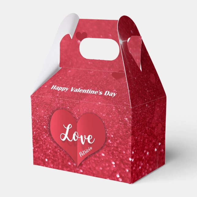 Valentineser Röd Papper hjärt-Glitter-favoritboxka Presentaskar (Framsidan Sidan)