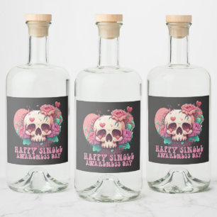 Valentineser Skull för enkelmedvetandedag i lyckli Spritflaskor Etikett