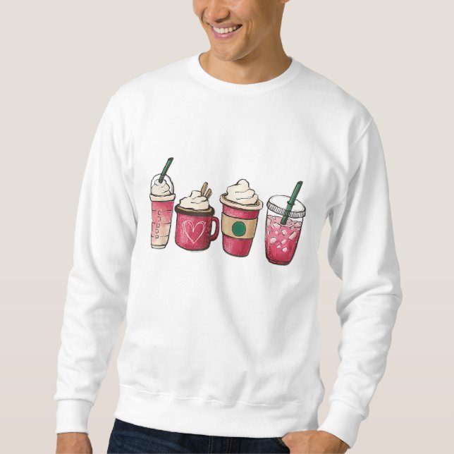 Valentineser som dricker kaffe Hjärtkvinnor Valent Lång Ärmad Tröja (Framsida)