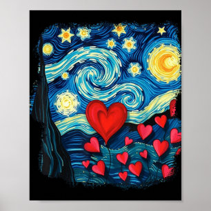 Valentineser Starry Night Van Gogh Kärlek Hearts F Poster