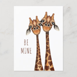 Valentineser vykort - "be Mine Loving Giraffes"