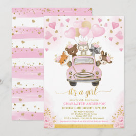 Valentineser Woodland Rosa Guld Ballons Baby Showe Inbjudningar
