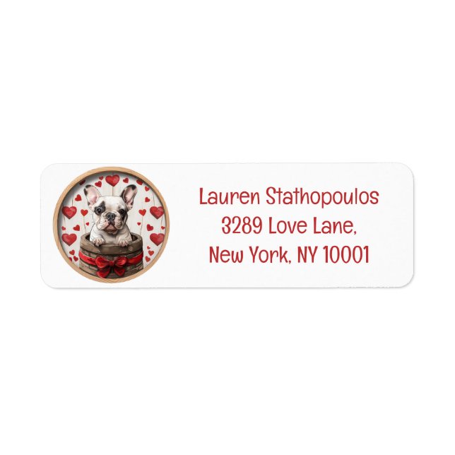 Valentiness Fransk Bulldog Returadress Etikett (Framsidan)
