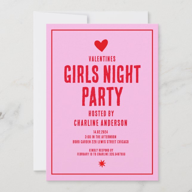 Valentiness Girls Night Party Inbjudningar (Framsida)