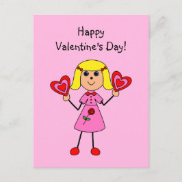 Valentinflickastick figur helg vykort