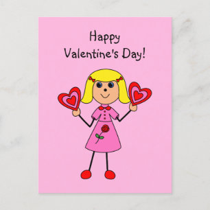 Valentinflickastick figur helg vykort