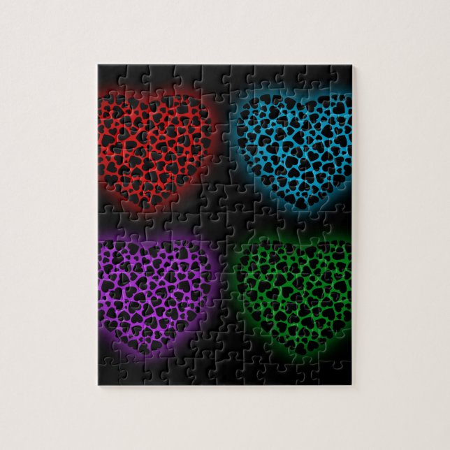 Valentinhjärtor som glöder i mörken pussel (Vertikal)