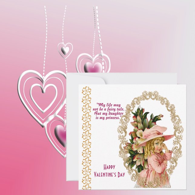 Valentinkort för Guld Rustic Ram Vintage (Daughter Rustic Gold Frame Vintage Valentine Card)