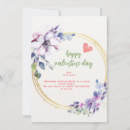 Valentinkort för lila-guld-estesiskt blomsterprov julkort