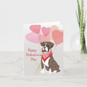 Valentinkort från rödballonger i Hund Brindle Boxe Helgkort