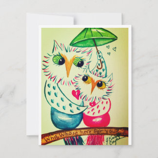 Valentinkort, vattenfärgsfärgat uggla julkort
