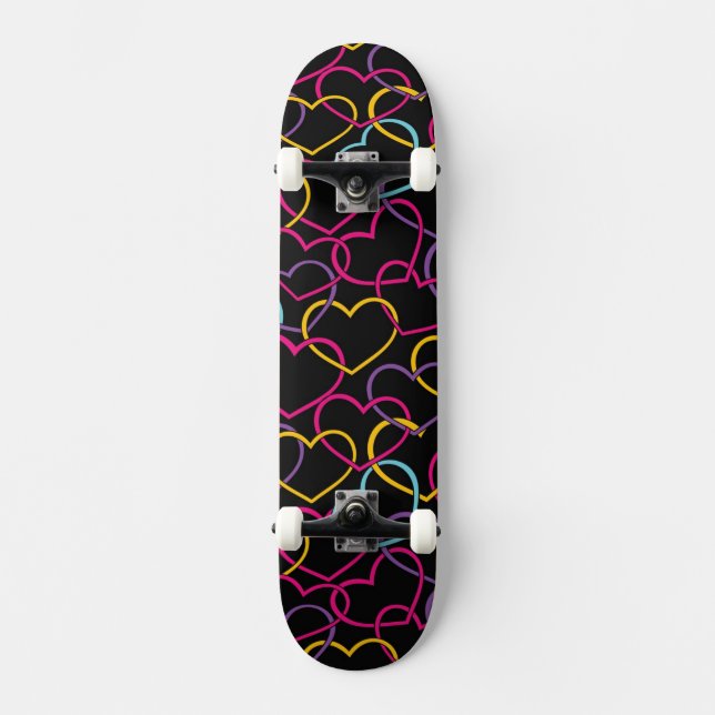 Valentinmönster med färghjärtor skateboard bräda 19,5 cm (Framsida)