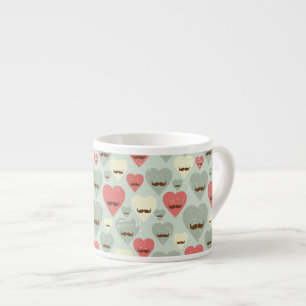 Valentinmönster med hjärta och mustasch espressomugg