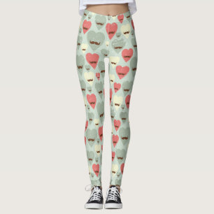 Valentinmönster med hjärta och mustasch leggings