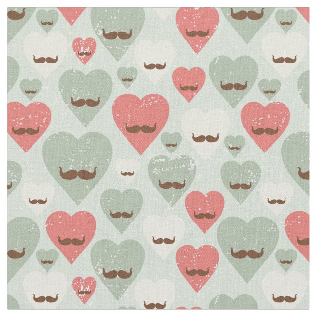 Valentinmönster med hjärta och mustasch tyg (Närbild)