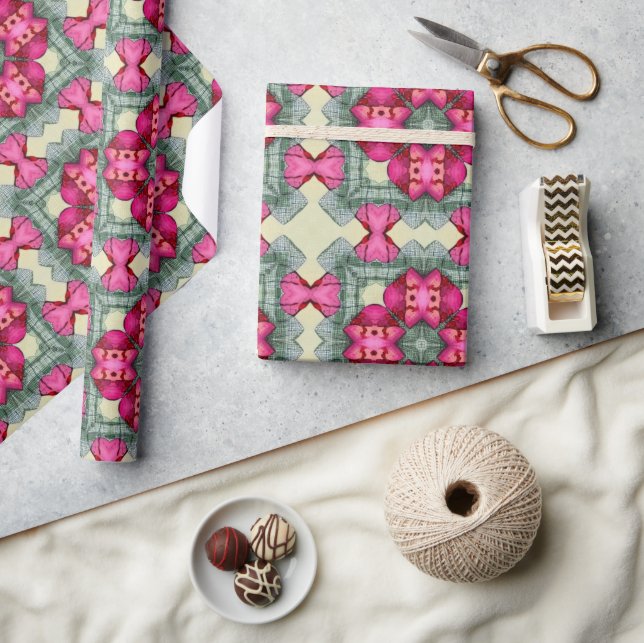 Valentinröda hjärtan romantik abstrakt mönster 4 presentpapper (Hantverk)