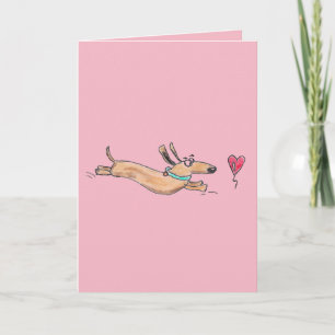 VALENTINS DAGKORT - HUND CHASING HEART BALLOON HELGKORT