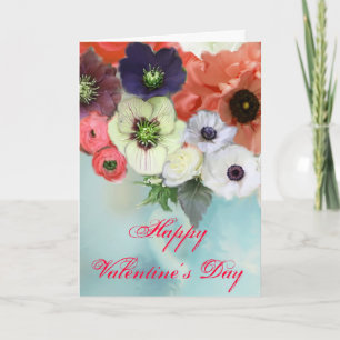 VALENTINS DAGS VITE RÖD ROS, ANEMONFLÖDEN HELGKORT