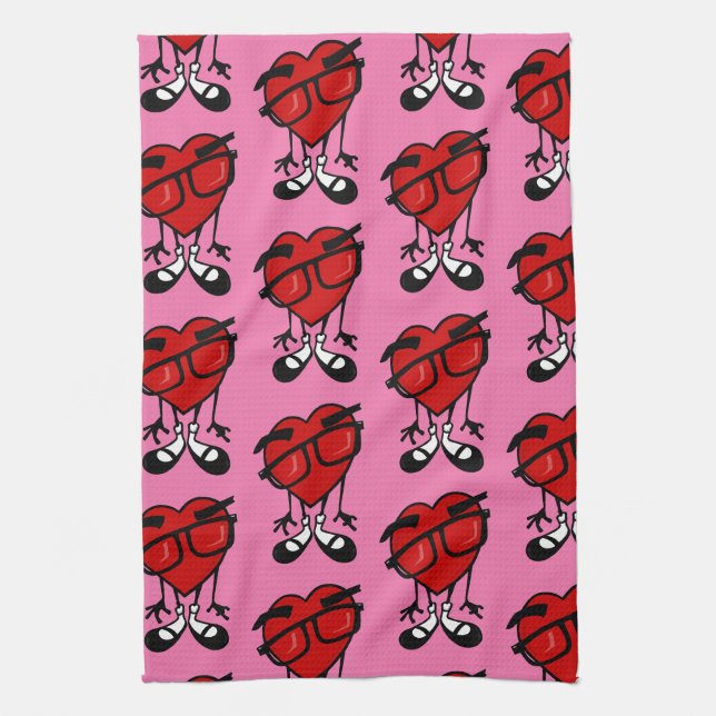 VALENTINS DAY RED HEART ROSA KITCHEN DISH TOWEL KÖKSHANDDUK (Vertikal)