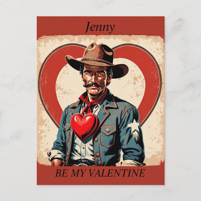VALENTINS DAY Retro Cowboys redigerbara vykort (Framsida)