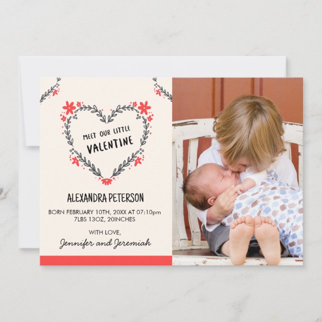 Valentins födelse kungörelse blommande hjärta meddelande (Framsida)