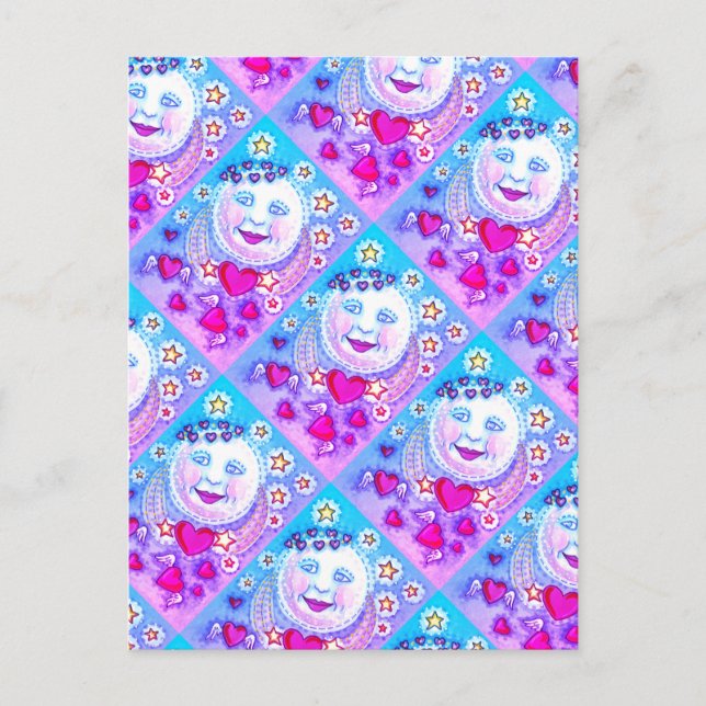 VALENTINS MAN I MÅNE, HIMMELSKARE STÄDER OCH HJÄRT HELG VYKORT (Framsida)