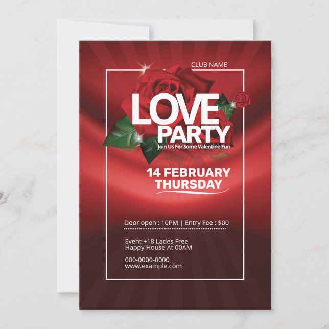 Valentinsdag Fest Inbjudan Flyer (Framsida)
