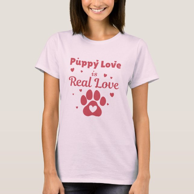 Valentinsdagpresent för hund med söt valp kärlek t shirt (Framsida)