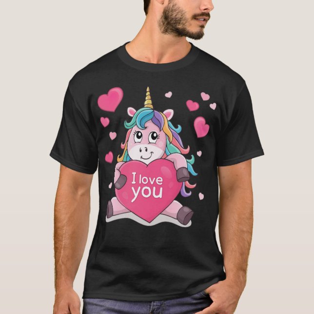 valentinsk lustig unicorn mugg t shirt (Framsida)