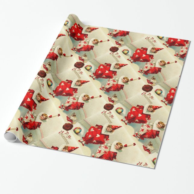 VALENTINSKA BARNKLÖVNINGAR,RÖDA VAX-FÖRSEGLAR MED  PRESENTPAPPER (Utrullad)