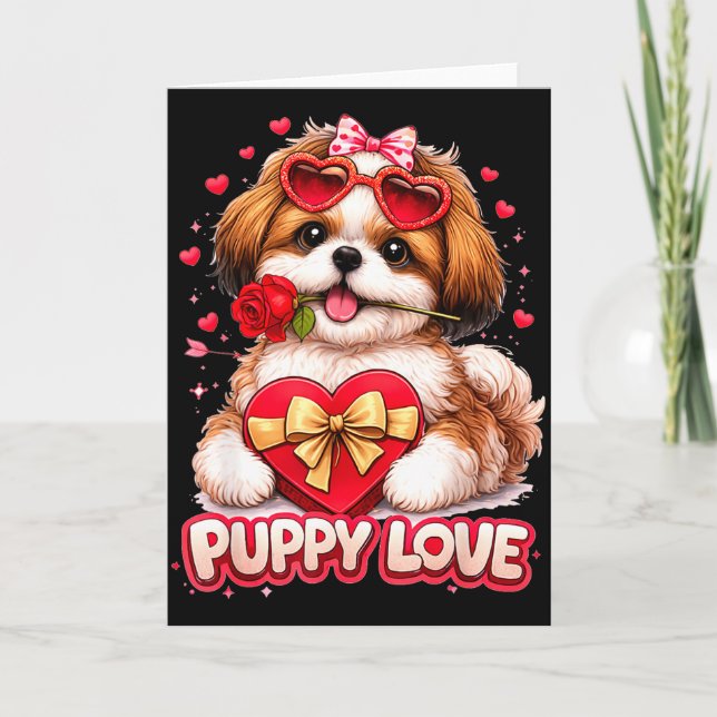 Valentinskärlek Shih Tzu Valp Söt Romantik  Kort (Framsida)