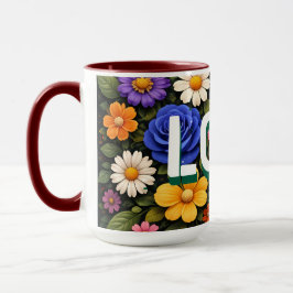 Valentinskopp Blommig Designmönster Kärlekstext Mugg
