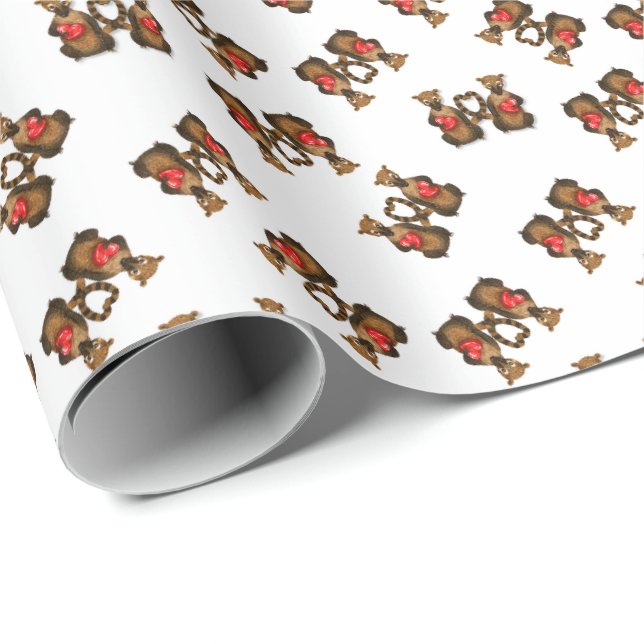 Valentinskoppel av nosbäror presentpapper (Rullad Hörn)