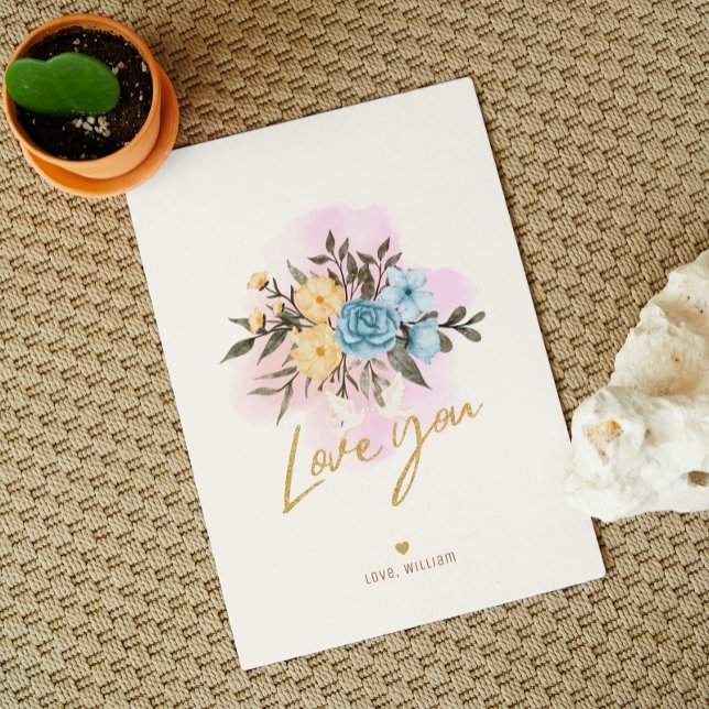 Valentinskort med blomsterbukett Kärlek du text Kort (Skapare uppladdad)