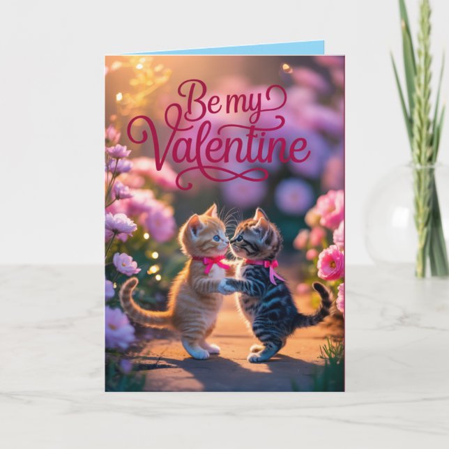 Valentinskort med randig kattunge helgkort (Framsida)