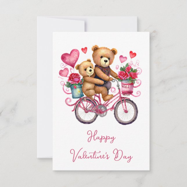 Valentinskort med teddybjörnar på cykel kort (Framsida)