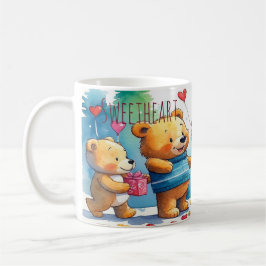 Valentinskort med teddybjörnar som delar hjärtform kaffemugg