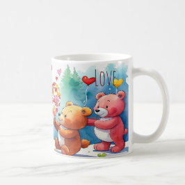 Valentinskort med teddybjörnar som delar hjärtform kaffemugg