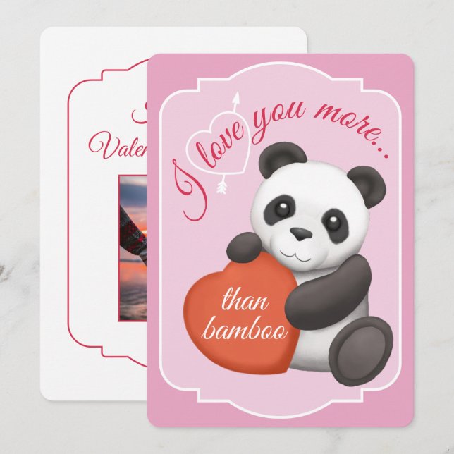 Valentinskort Platt Söt Panda Julkort (Fram/baksida)