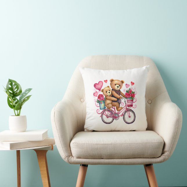 Valentinskort teddybjörnar på cykel kudde (Stol)