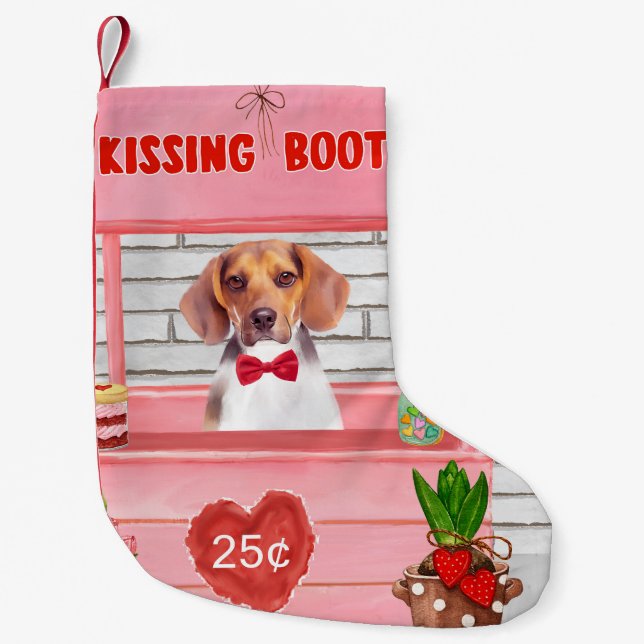 Valentinskysst booth med beagle hund liten julstrumpa (Framsidan)