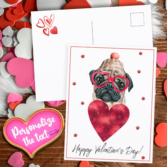 Valentinspresent för hundälskare Mops Helg Vykort (Skapare uppladdad)