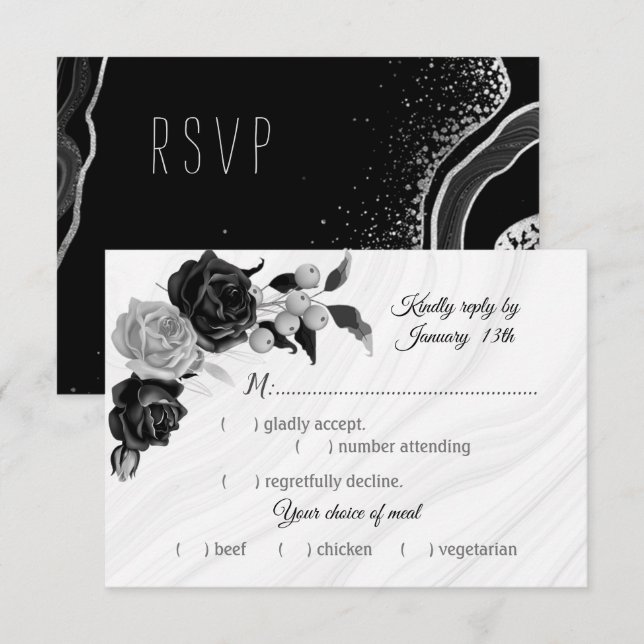 Valet av svart- och silver-blommor OSA kort (Fram/baksida)