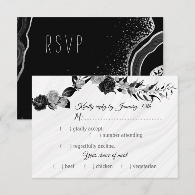 Valet av svart- och silver-blommor OSA kort (Fram/baksida)