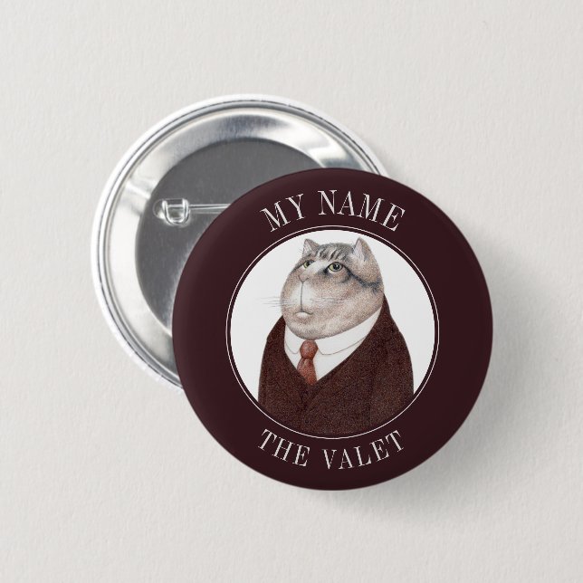 VALET CAT Namn bricka Badge Pin Button III Knapp (Framsida & baksida)