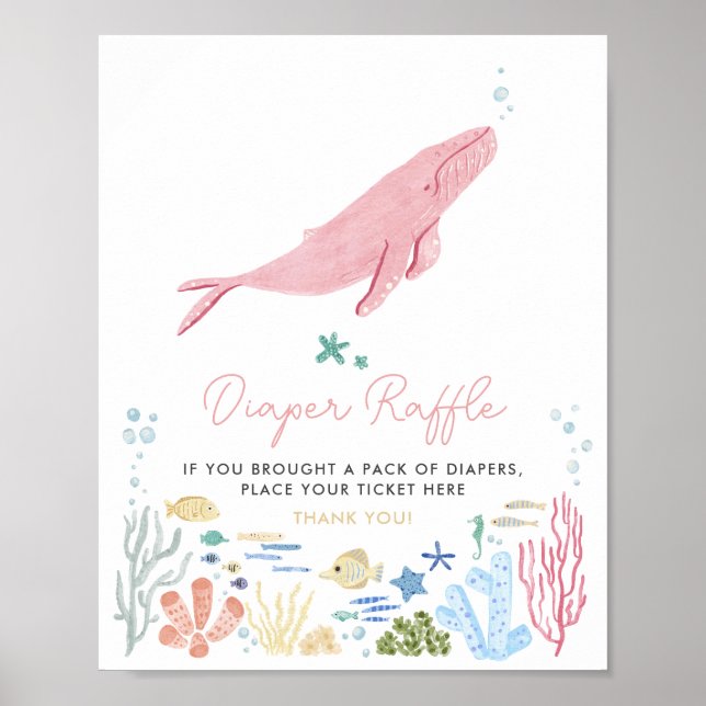 Valet under Sea Baby Shower Diaper Raffle Sign Poster (Framsidan)